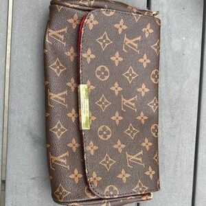 Brown Monogram Pouch with Gold Detail